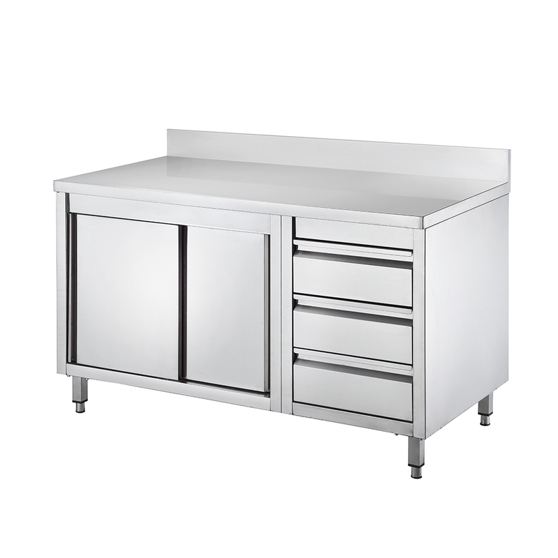 Stainless Steel Worktable with Cabinet and Drawer with Backsplash