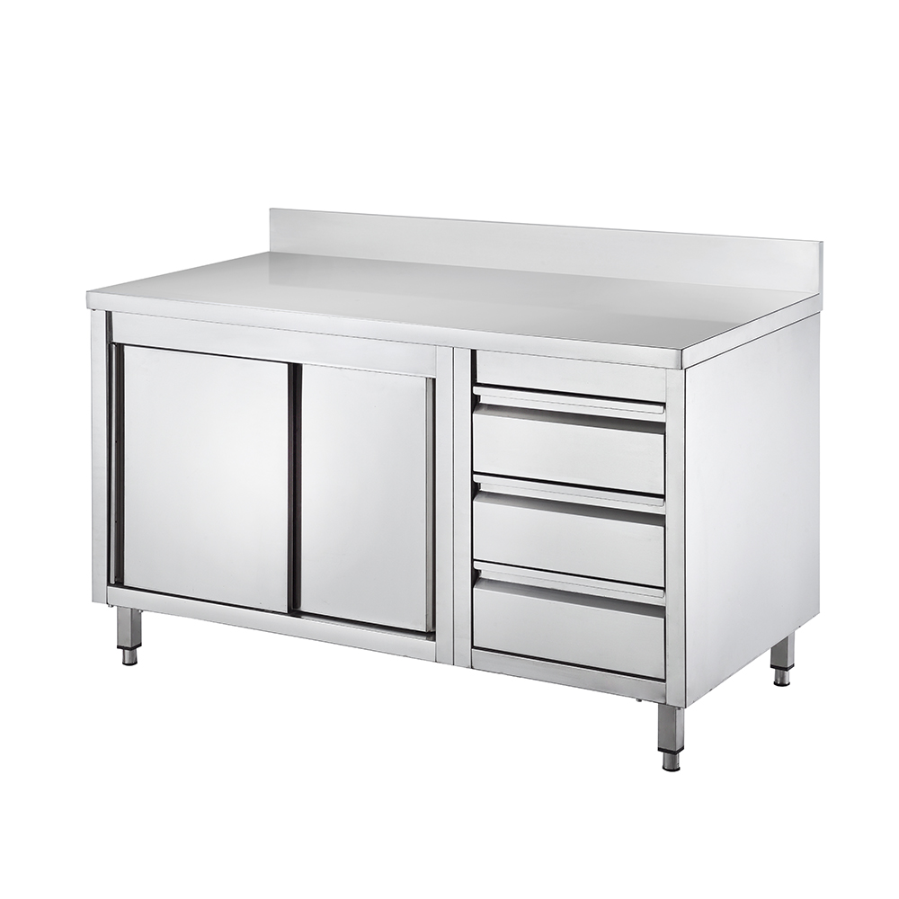 Stainless Steel Worktable with Cabinet and Drawer with Backsplash